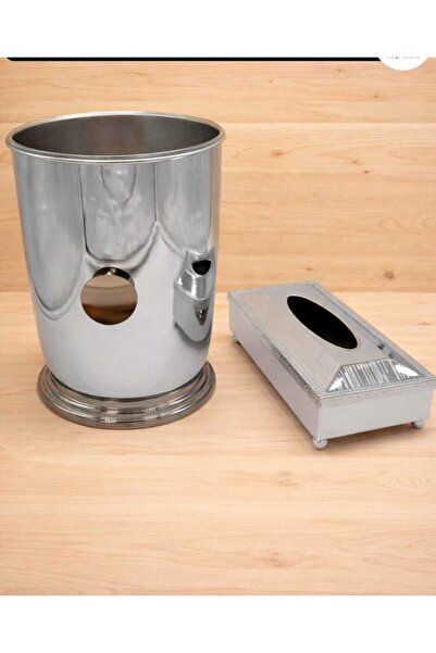 AL-GANNAS Stainless steel wastebasket and tissue box set (silver).