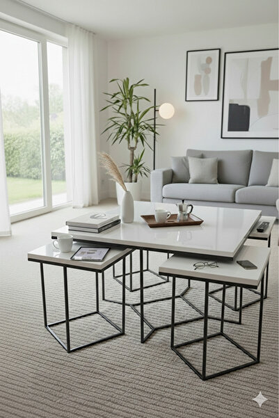 usta mekan Monza 5 li Siyah Beyaz 4+1 Kare Orta Sehpa