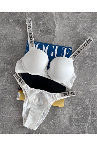 SATTENS Padded Underwire Stone Black Bra Set Top and Bottom Set Vs