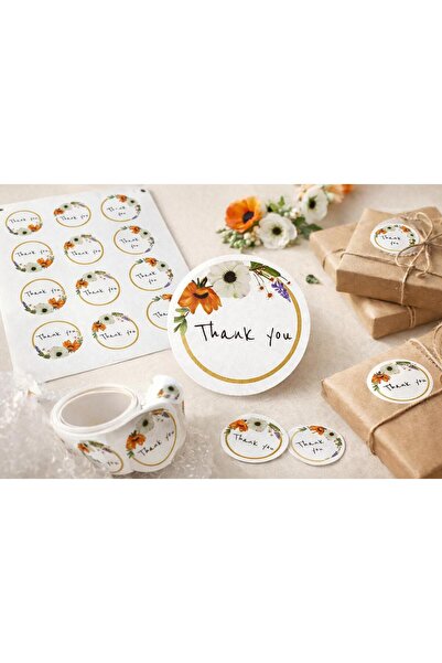 naturevo 96 Adet 4 Model Çiçekli Thank You Sticker — 4 cm Teşekkür Etiketi — ...