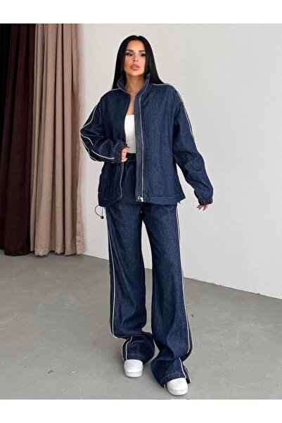 MODA YANLARI ŞERİTLİ KOT TAKIM PANTOLON