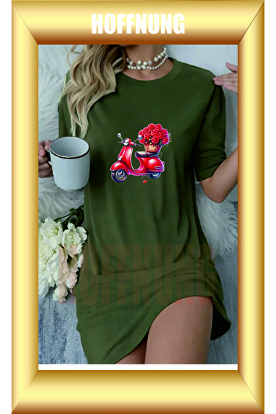 HOFFNUNG Unisex Short Sleeve Round Neck Motorcycle Flowers Printed Solid Colo...