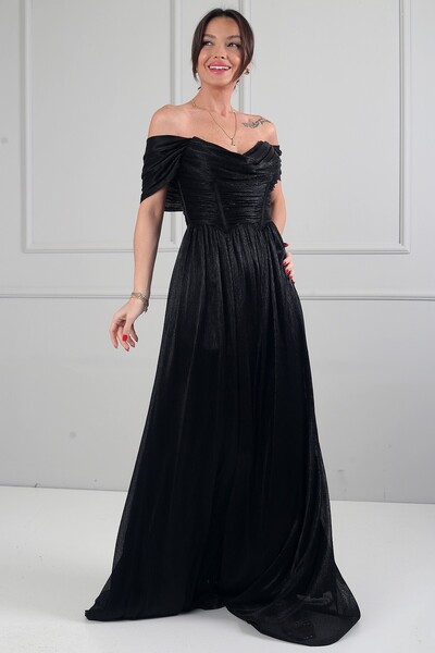 By Saygı Kadın Degaje Yaka Balenli Astarlı Geniş Beden Aralıklı Pileli Uzun E...