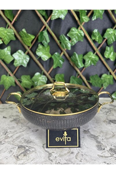 Evita My Golden Family Serisi Bio Granit 28cm Basık Tencere
