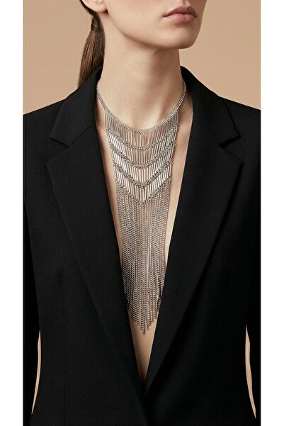 Spazio Çok Katmanlı Metal Zincir Püskül Kolye GÜMÜŞ