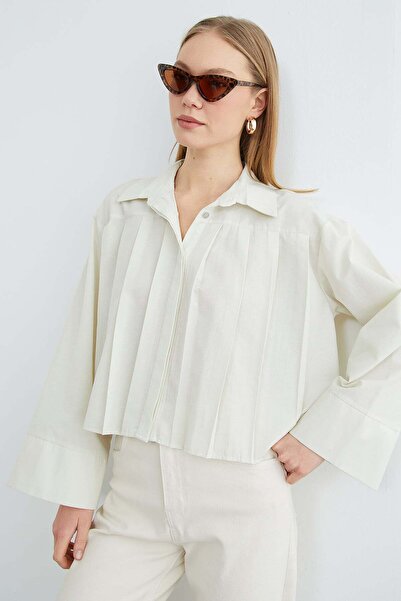 Fulla Moda Pileli Geniş Kol Salaş Crop Gömlek