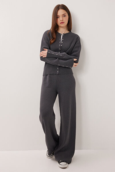 Lovelyİstanbul Snap Fastener Top and Bottom Knitwear Set Lpn0017 Gray