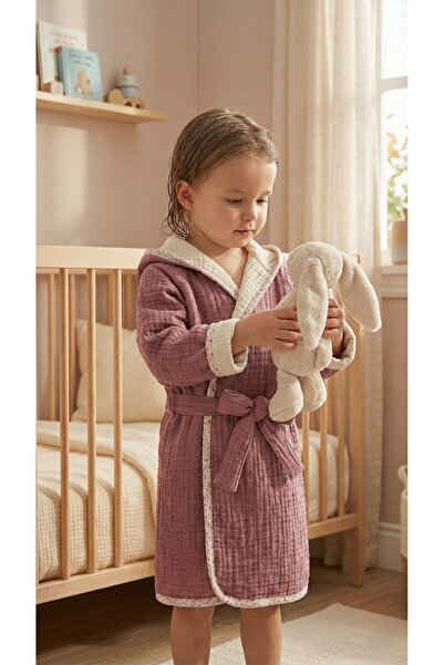 Mujo Baby&Kids 100% Organic Cotton 4-Layer Muslin Children's Bathrobe - Retro...