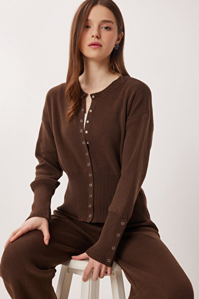 Lovelyİstanbul Snap Fastener Top and Bottom Knitwear Set Lpn0017 Brown