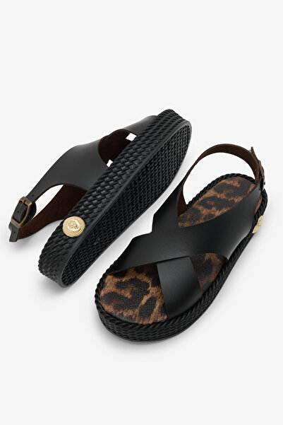 Tonny Black Women's Black Poly Sole Comfortable Cross-Strap Sandals