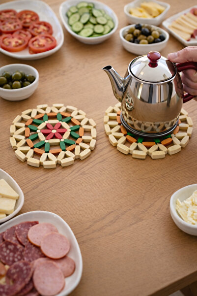 Binbirreyon Set de 2 tăvi rotunde din lemn pentru oală, 15cm RA811