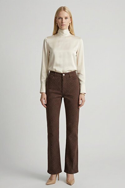 Rays 4910 Blugi cu picior larg, maro, cu aplicații de piatră