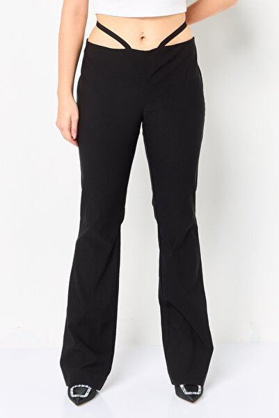 Monki Women Regular Fit Plain Flare Pants, Black