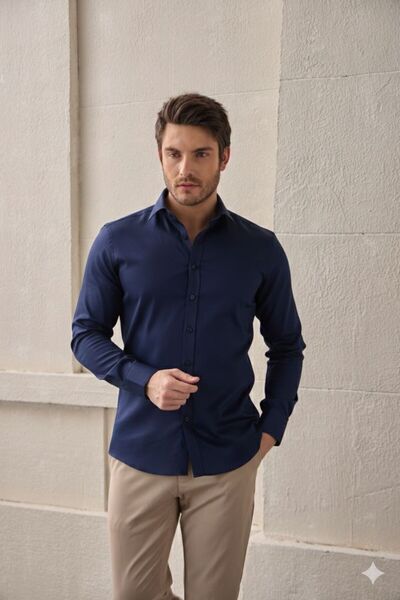 Sulti Klasik Yaka Pamuk Saten Likralı Slim Fit Erkek Gömlek