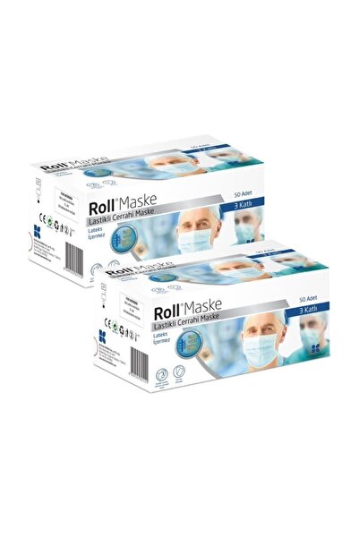 Roll Steril Lastikli Maske 3 Katlı 2 Kutu 100 Adet