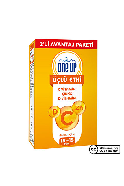 One Up Üçlü Etki C Vitamini + Çinko + D Vitamini 2 x 15 Efervesan Tablet - PO...