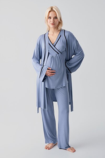 Artış Kısa Kollu Emzirme Bölmeli Ayarlanabilir Bel Esnek Viskoz Hamile Pijama...