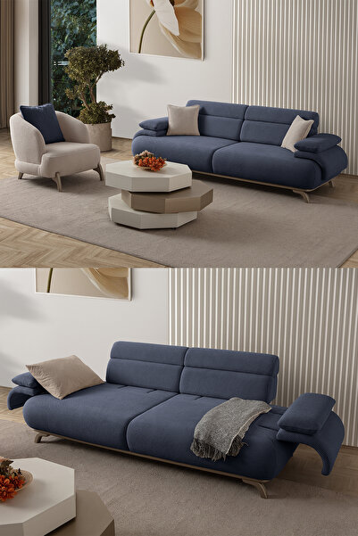 Eymense Bonjo Sırt Mekanizmalı Kasalı Koltuk Takımı 3+1 Lacivert