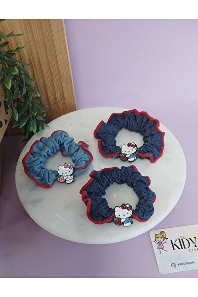 Kidyco.Store Hello Kitty Figürlü Scrunchie Lastik Toka – Denim Kumaş Şık Saç ...
