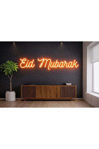 Slasa Eid Mubarak LED Neon Sign 9x46 cm 6mm Acrylic Base Orange Islamic Wall ...