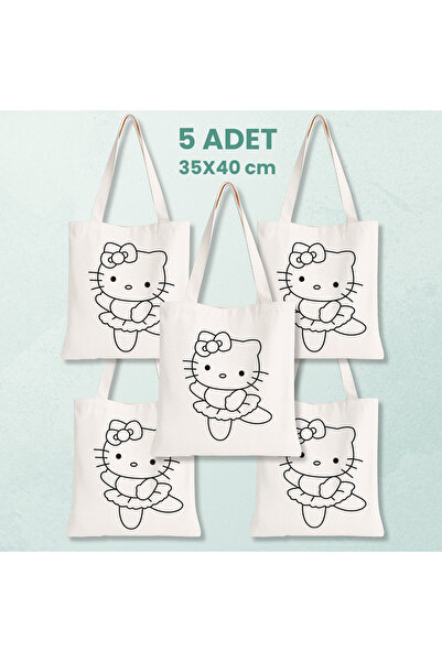 Cemira 5 Adet Büyük Boy Hello Kitty Bez Çanta Boyama - Karne Hediyesi, Boyama...