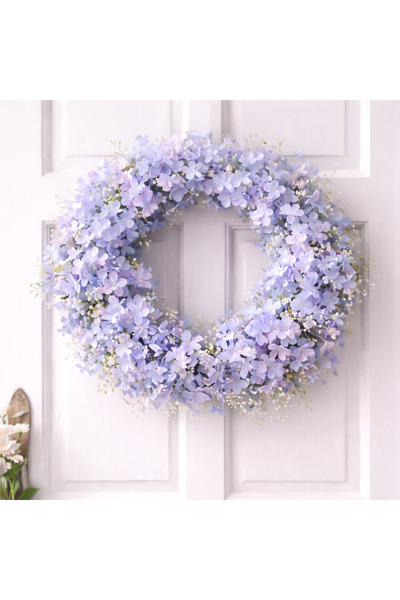 ecrella Pastel Mavi Lila Çiçekli Kapı Süsü – El Yapımı Bahar Çelenk Duvar Dek...