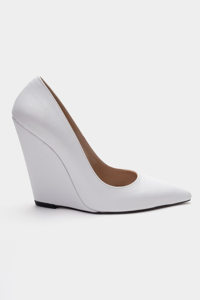 Ayakkabı Ateşi White Skin Pointed Toe Wedge Heels Women's Stiletto Mira