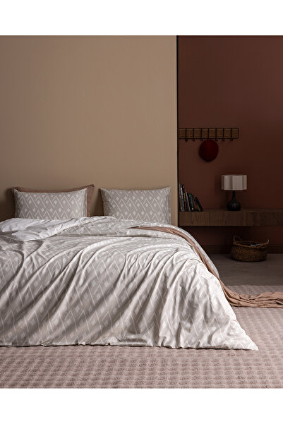 Madame Coco Garon King Size 100% Cotton Ranforce Printed Duvet Cover Set - Beige