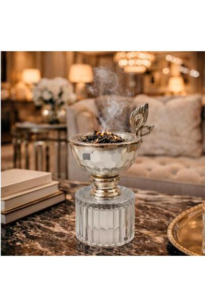 Generic مبخرة كريستالية بمقبض مزخرف وقاعدة فاخرة