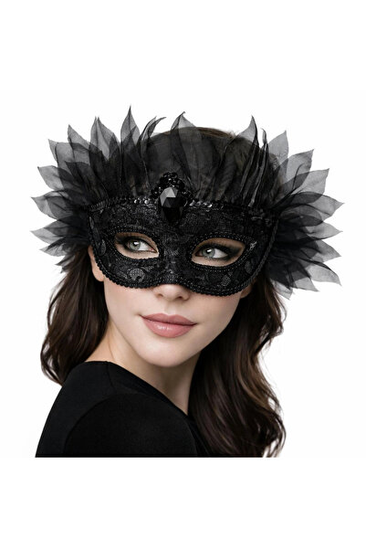 Epilons Mască de petrecere din tul de lux Venice Black Stone