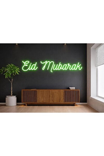 Slasa Eid Mubarak LED Neon Sign 9x46 cm 6mm Acrylic Base Green Islamic Wall L...