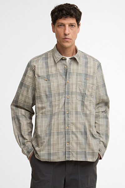 Barbour Maxwell Checked Patch Relaxed Gömlek OL37 Grey Olive