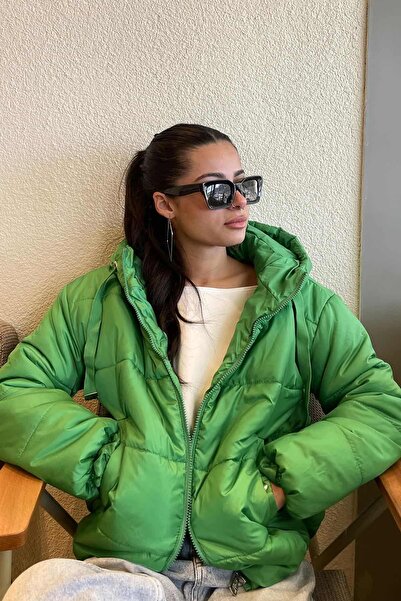 Tmptekstil معطف قابل للنفخ بغطاء للرأس - أخضر فاتح LIGHT GREEN