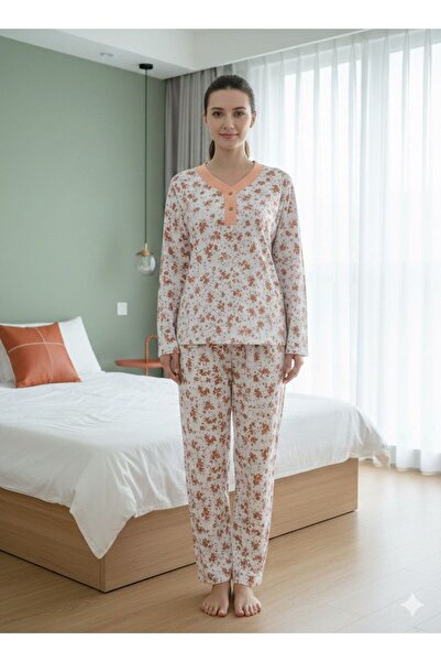 AYSUN TEKSTİL Cotton Fabric Wide Cut Half Pat Buttoned Collar Women's Pajama ...