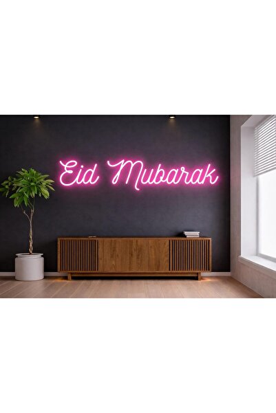 Slasa Eid Mubarak LED Neon Sign 12x58 cm 6mm Acrylic Base Pink Islamic Festiv...