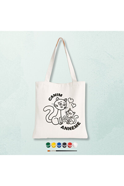Cemira Anneler Günü Hediyesi Boyanabilir Boyalı Canım Annem Bez Çanta Seti - ...