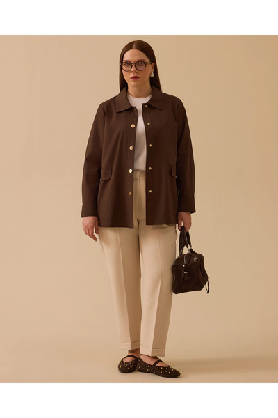 Gala-Xi Büyük Beden Gömlek Yaka Kanvas Ceket