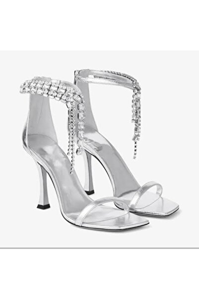 Giydim Gidiyor Naky Kristal Taşlı İnce Topuklu Ayakkabı Gümüş
