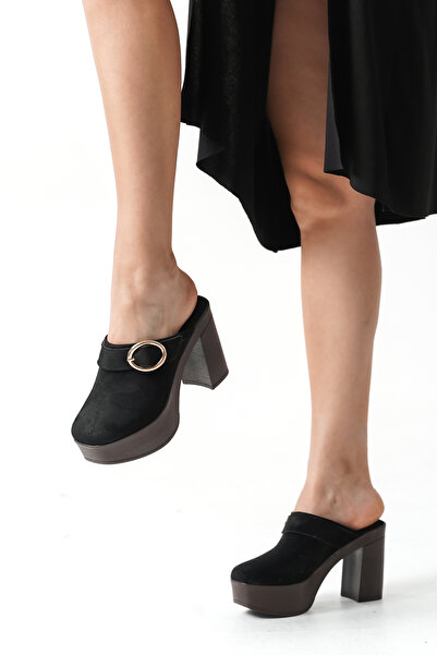 Riccon Women's Heeled Slippers 0012779 Black Suede