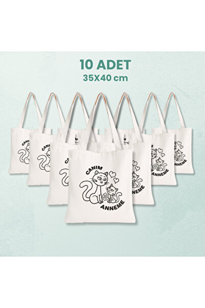 Cemira 10Adet Büyük Anneler Günü Hediyesi Boyanabilir Canım Annem Bez Çanta S...