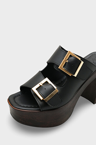 Riccon Women's Heeled Slippers 0012771 Black Skin