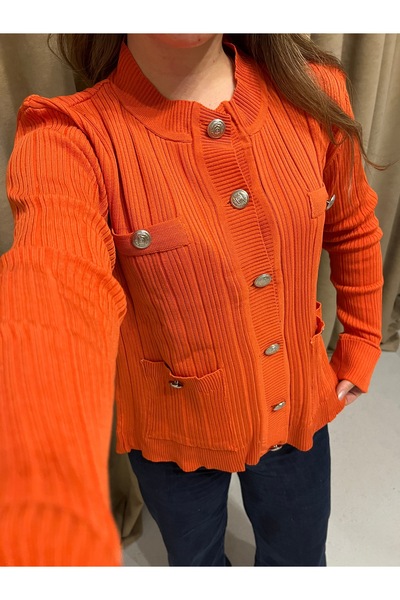 Marka Kadın Siyah Şık Metal Düğmeli Viskon Triko Hırka