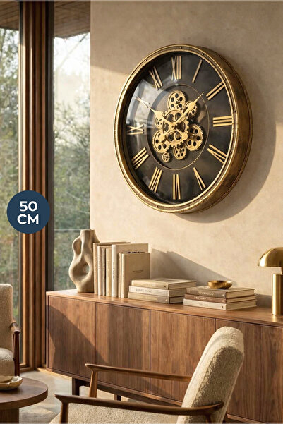 HOMİNG Wallis Eskitme Gold 50 cm Duvar Saati 242528