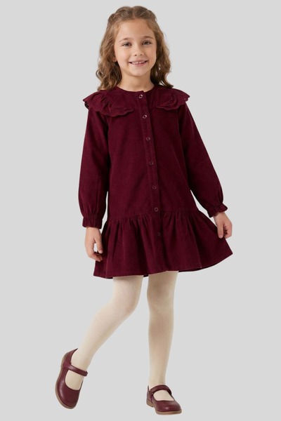 ww waka waka kids store Rochie de catifea pentru fete cu broșă - Guler tip sc...