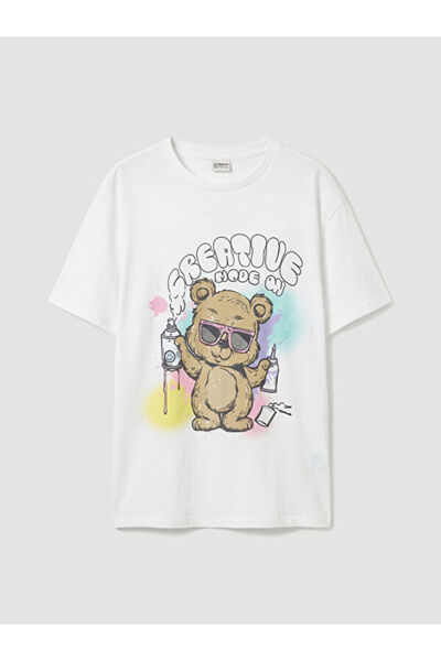 LC Waikiki تي شيرت بناتي مطبوع عليه طوق روبا من UZG STORE من ستايل شايبيرز