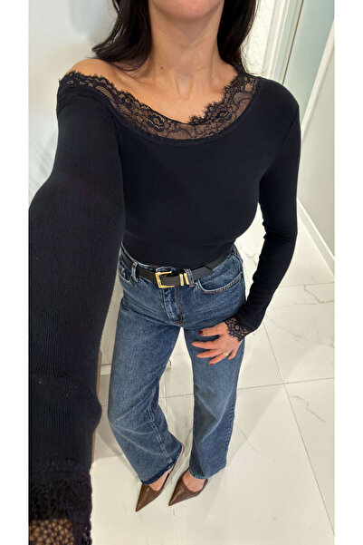 BİRCANÇİL Bluză Mira Black Single cu umerii goi cu dantelă piese