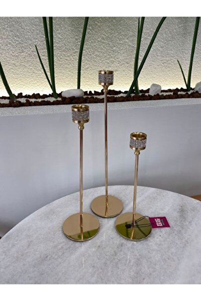 MİMSEGÜN DEKOR TAŞLI ŞAMDAN 3 LÜ