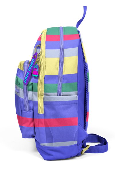 Coral High Kids Purple Yellow Lavender Line Patterned School Backpack 33202