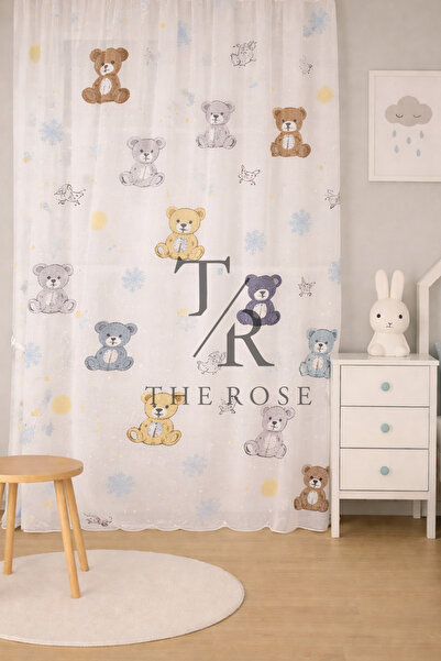 The Rose Boy's Room Tulle with Teddy Bear, Pleated, 1/2,5 Ready to Use