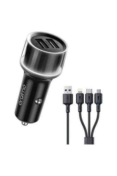 oraimo Dual Port Car Charger with 3in1 Cable Highway 15 Black